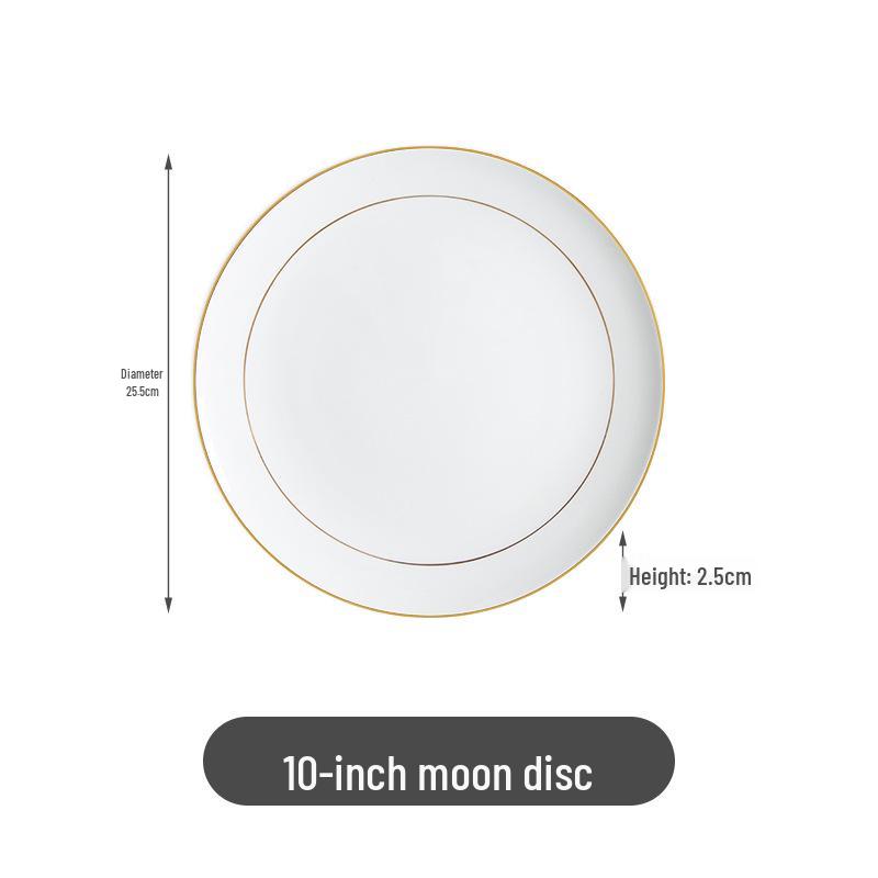Gold Rim Bone China Moon Dish - Ceramic Western Steak & Cold Dish Plate, Ideal for Display or Gift.