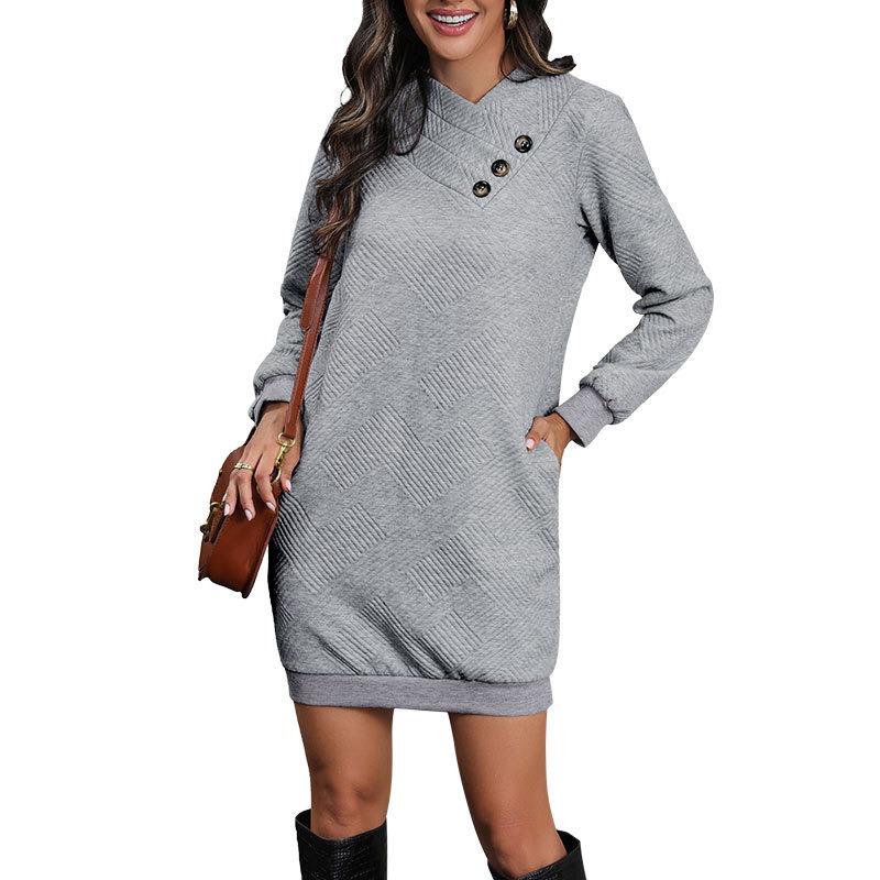 Neues Herbstkleid Langarm Gerade Einfarbig Pulloverrock