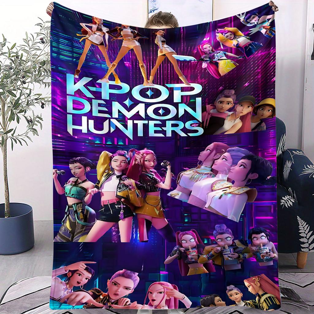 K-POP Demon Hunters Flannel Throw Blanket Huntrix Tiger Soft Warm Sofa Bed Cover Travel Camping Home Leisure for Girls Fans Gift