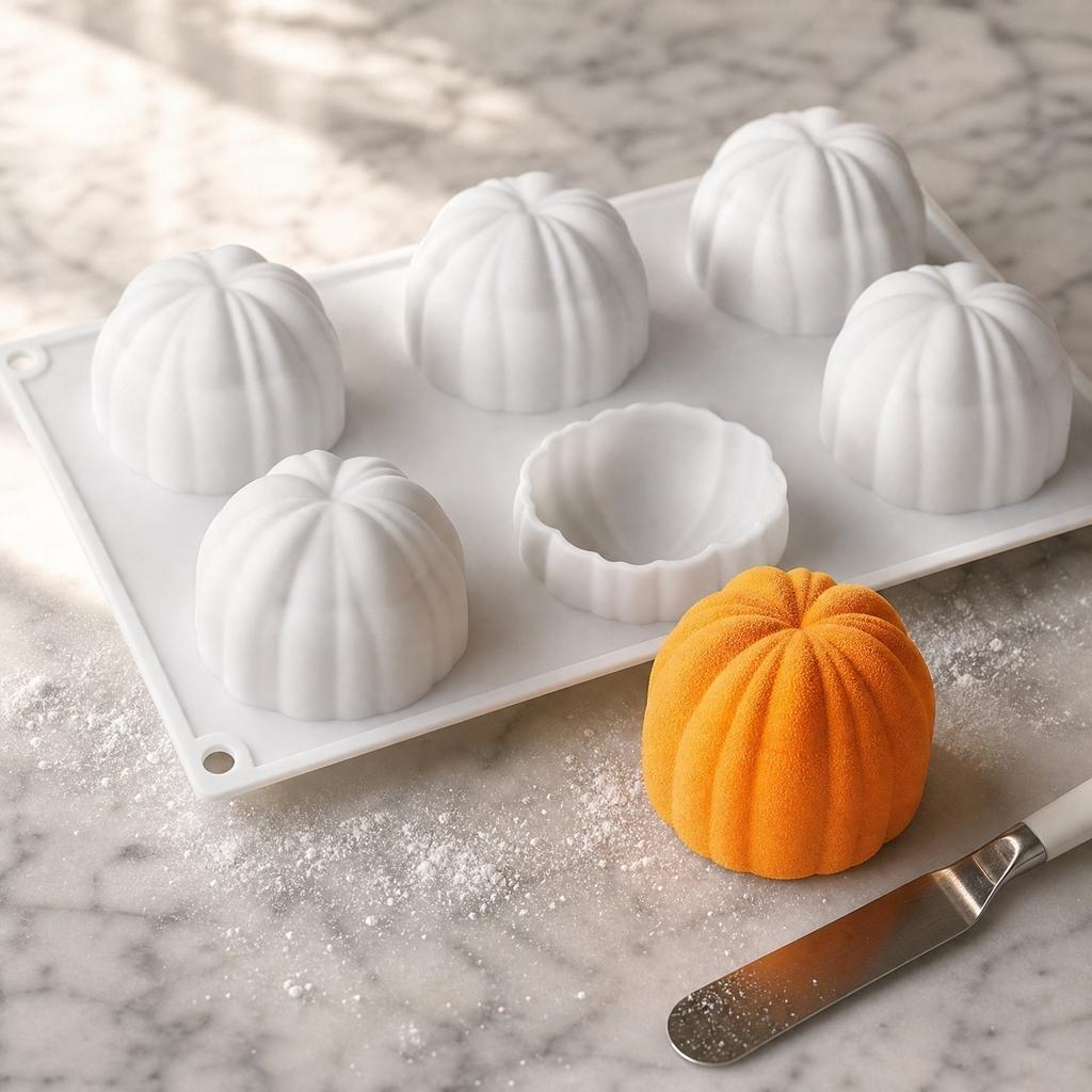 Silicone Pumpkin Mousse Mold 6 Cavities Flexible Nonstick Cake Baking Mold for Dessert Pastry Chocolate Jelly Mousse