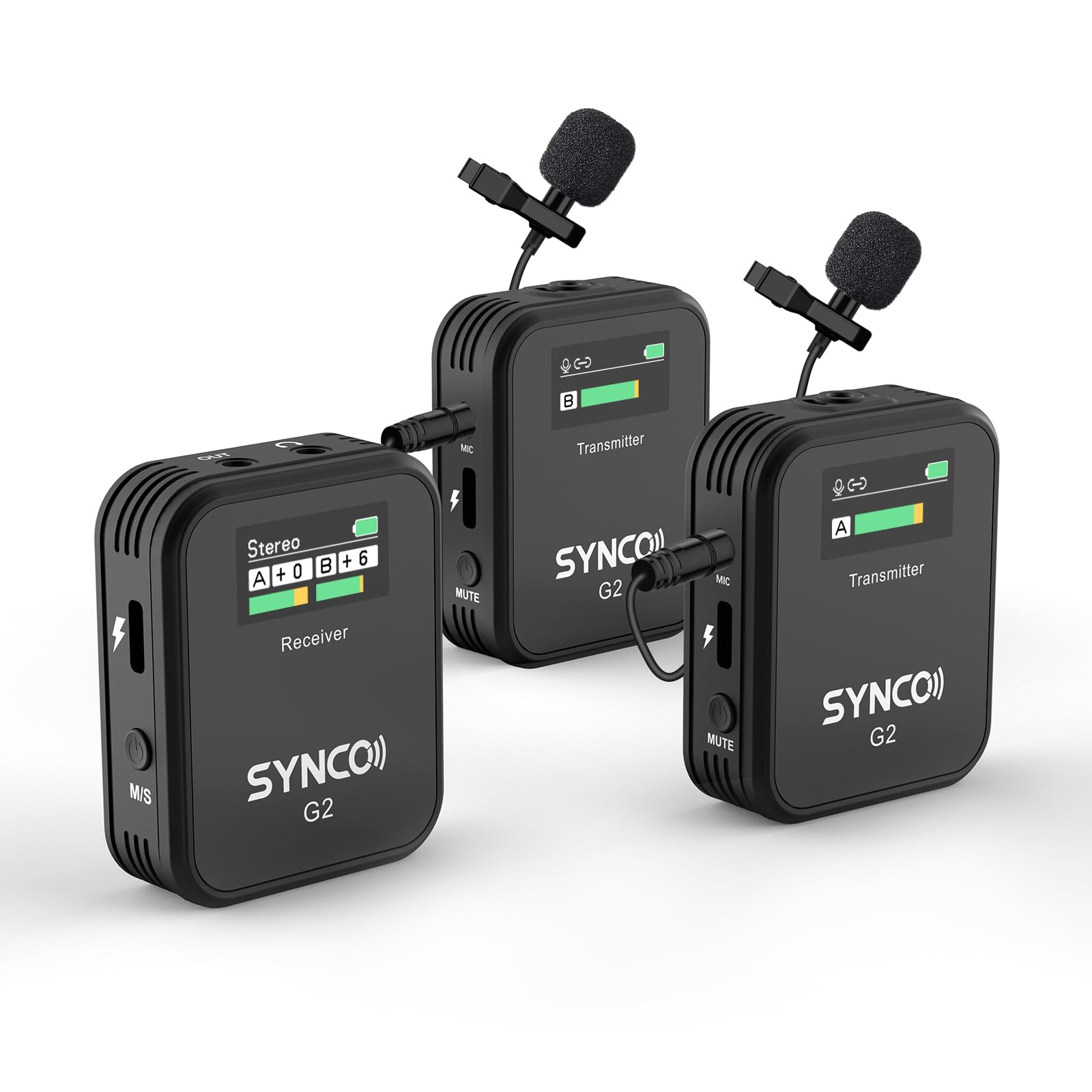 

SYNCO G2A2 Wireless Microphone with Noise Volume and Audio Long Battery 2 Transmitters 1 for Video Live and Compatible with DSLR Action and Wireless