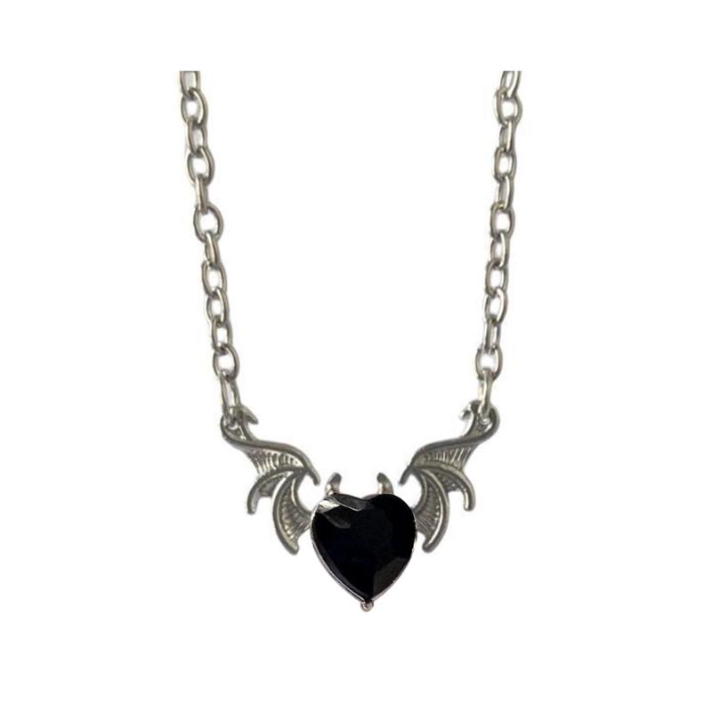 Gothic Heart Devil Wing Pendant Necklaces Love Pendant Chokers Alloy Material Party Jewelry Gift for Women Girlfriends