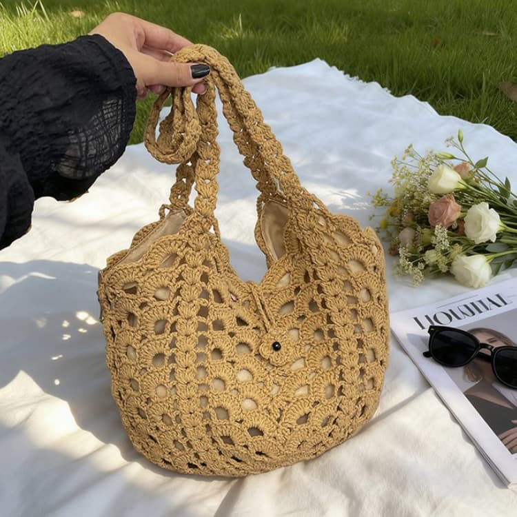 Seaside vacation wind drawstring cotton thread shoulder bag хаки