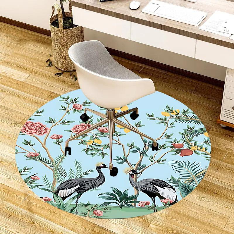 1PC Cranes Flowers Non-Slip Floor Round carpet, Office, family, bedroom, Large Area Rug Indoor Rugs,  Durable Polyester-L0405