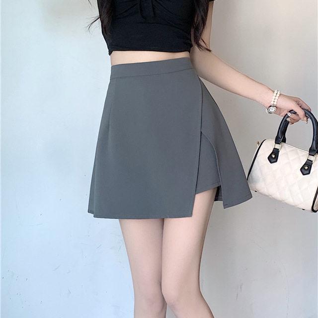 

Plus Size Black High-Waist Slit Midi Skirt - Summer 2025 Irregular A-Line Design X-Large (120-135 jin) серый
