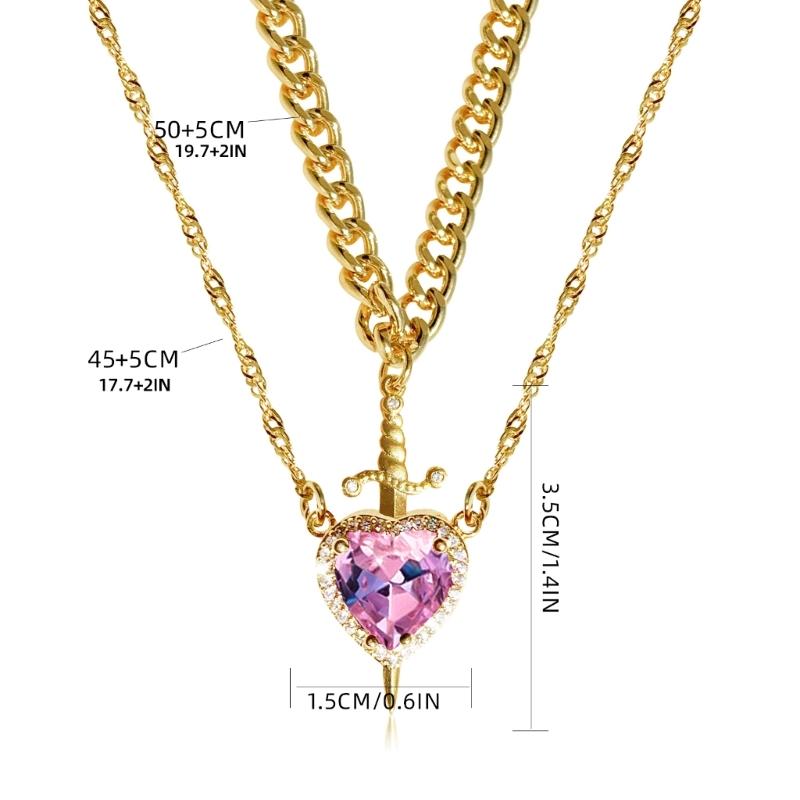 Fashionable Heart and Swords Necklace Adjustable Chain Neckchain Trendy Couple Jewelry for Daily Wear or Parties,