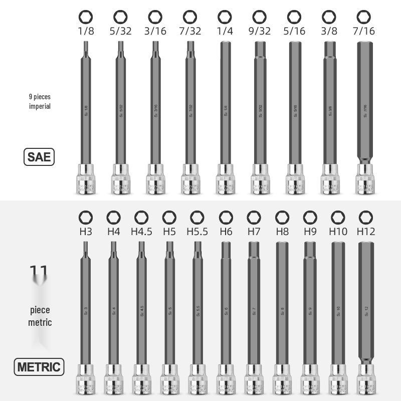 20-Piece Hex Socket Screwdriver Set with Extended Bits and Hex Wrench