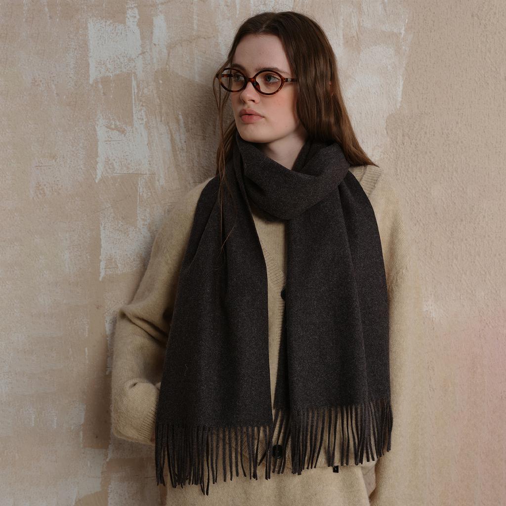 Wool scarf, unisex classic high-end B with warm solid color fringed scarf women's shawl autumn and winter