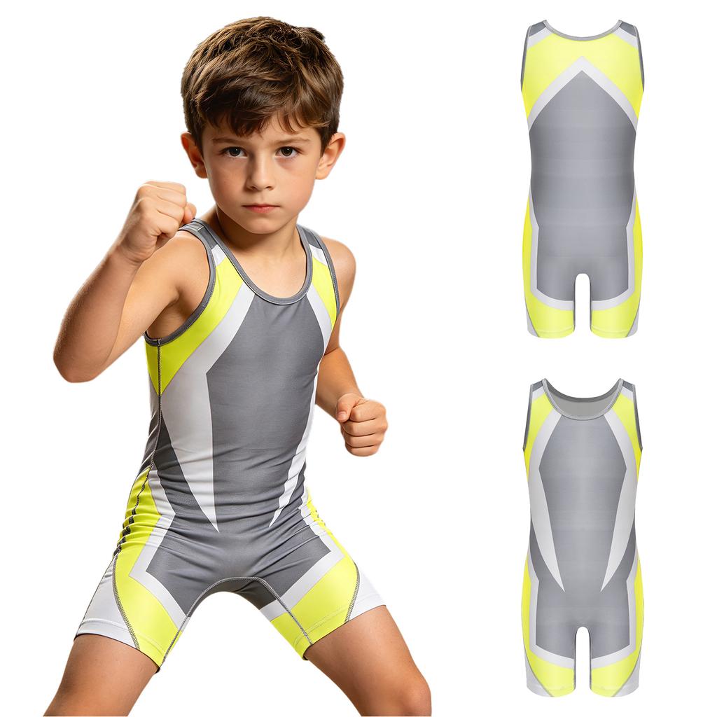 Canottiera da Lotta per Ragazzi Color Block Senza Maniche Lunghezza Coscia Body per Sport Allenamento Esercizio Ciclismo Allenamento
