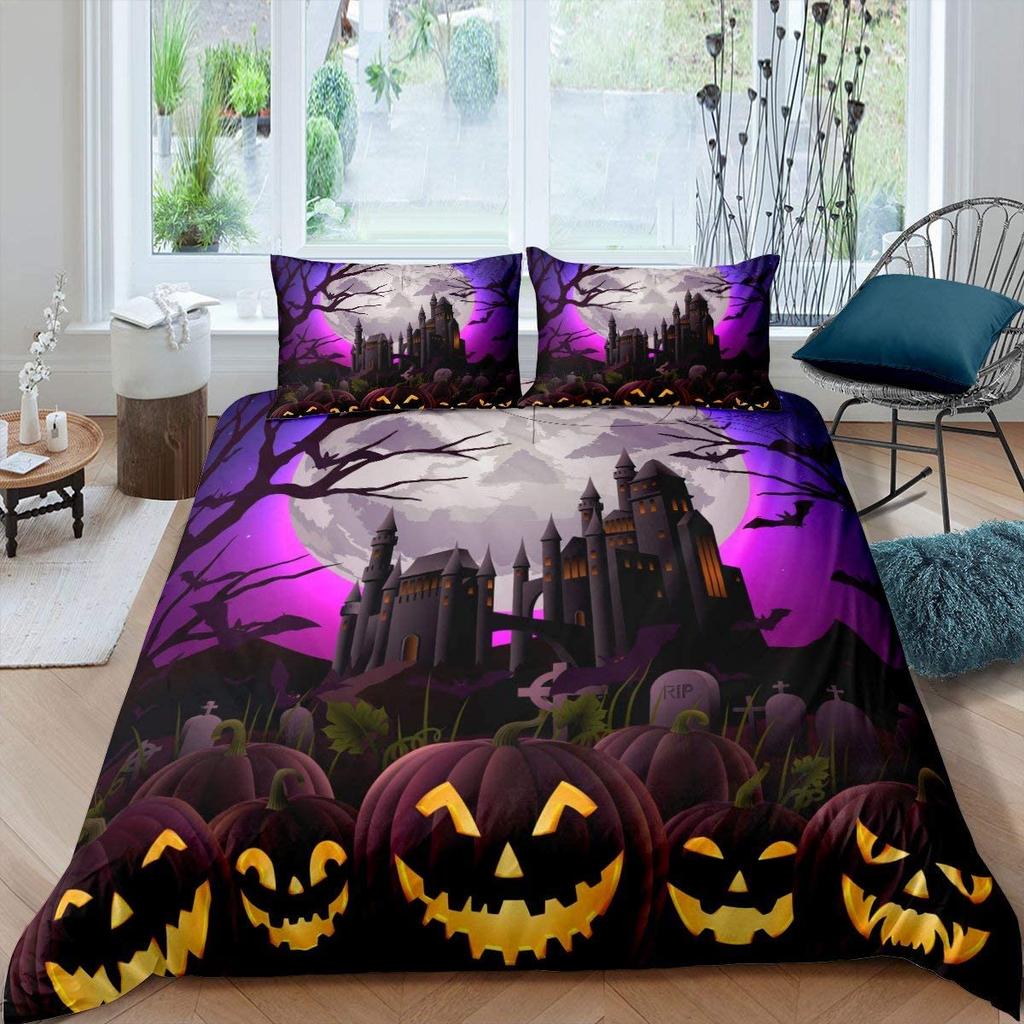 Comforter Halloween Bedding Set Cartoon Pumpkin Twin Queen Microfiber Horror Theme Comforter For Girls Boys Room Decor