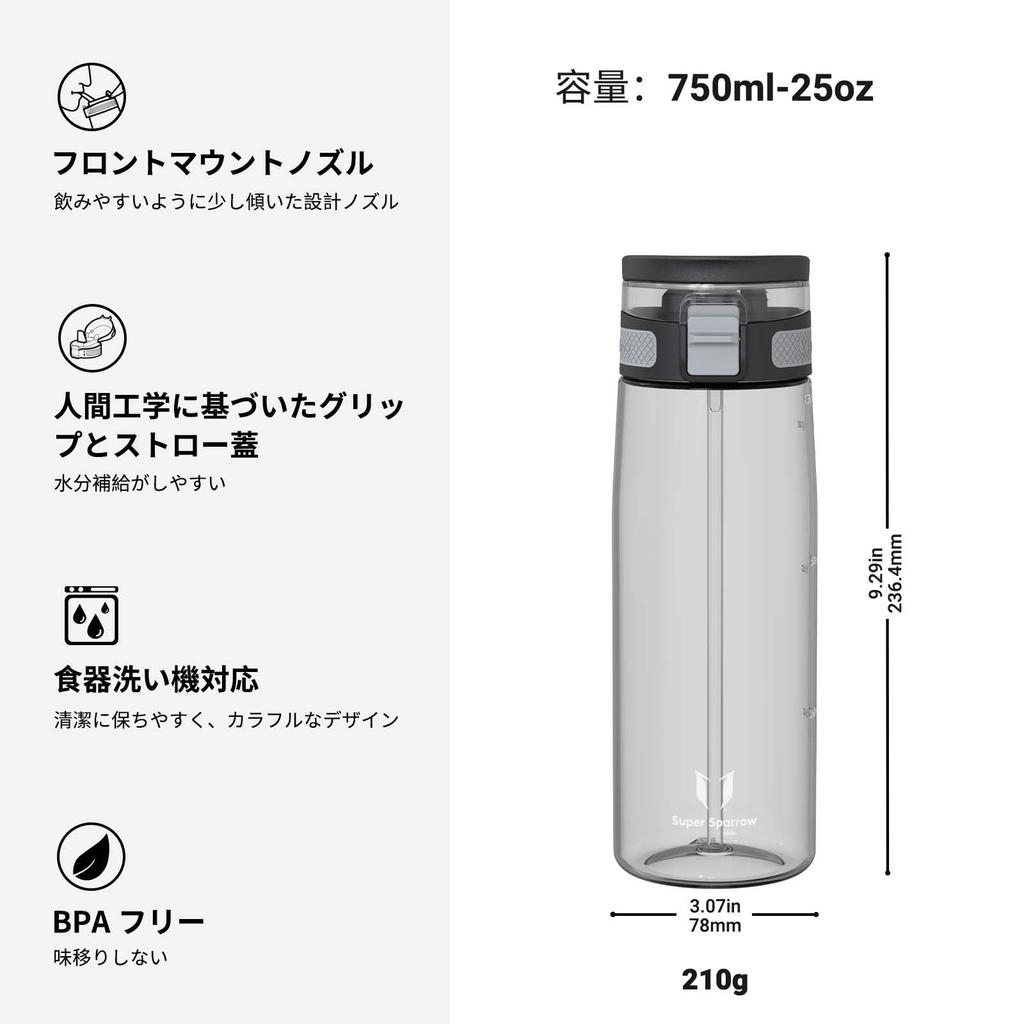 Super Sparrow Water Bottle - 750ml - Made In USA with Tritan BPA-Free Straw - Ideal for Sports, School, Baseball, Outdoor Activities, Camping, and