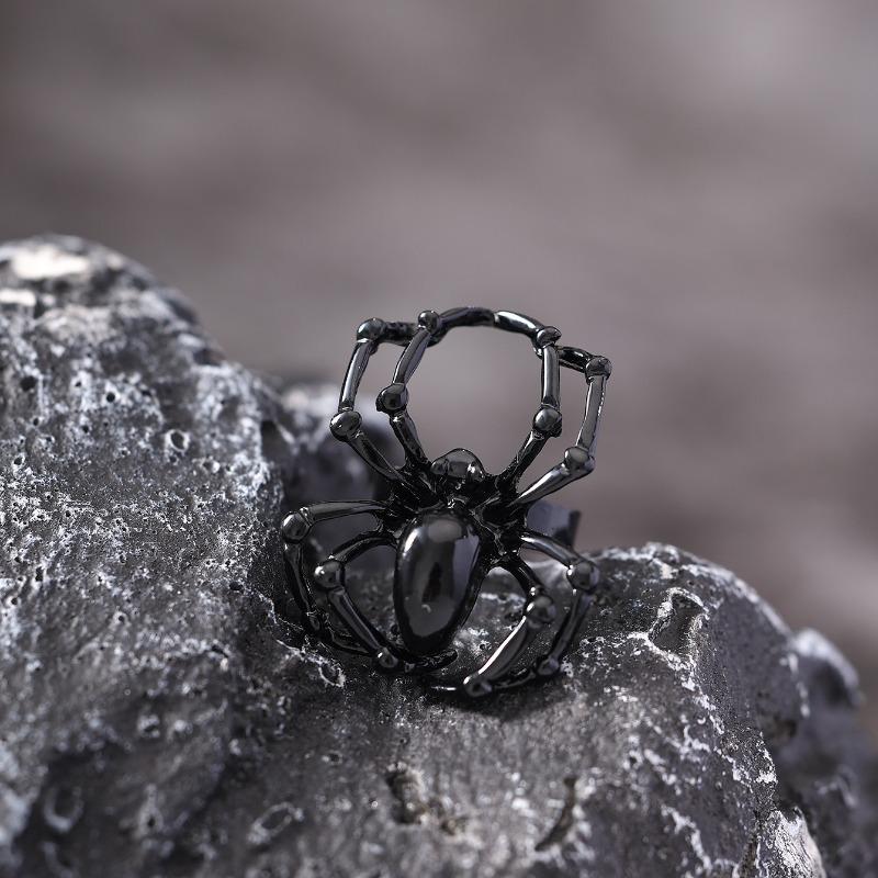 BLINGBAY Damen Vintage Gothic Spinnenring Schwarzer Edelstein Statement Verstellbarer Finger Schmuck für Halloween Party