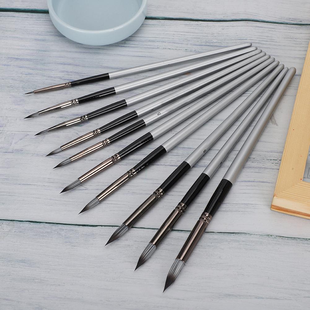 2 Sets Artist Brushes Nylon Wool Silver Gray Holder Watercolor Gouache Acrylic Painting Tool