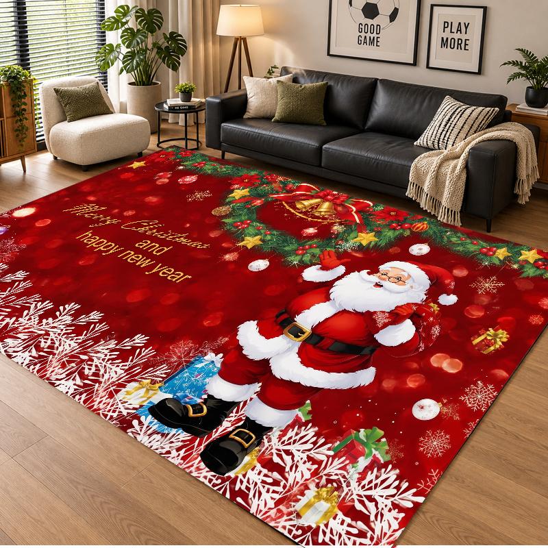 Christmas Theme Floor Carpet, Soft Area Rug, Xmas Indoor Home Holiday Decoration