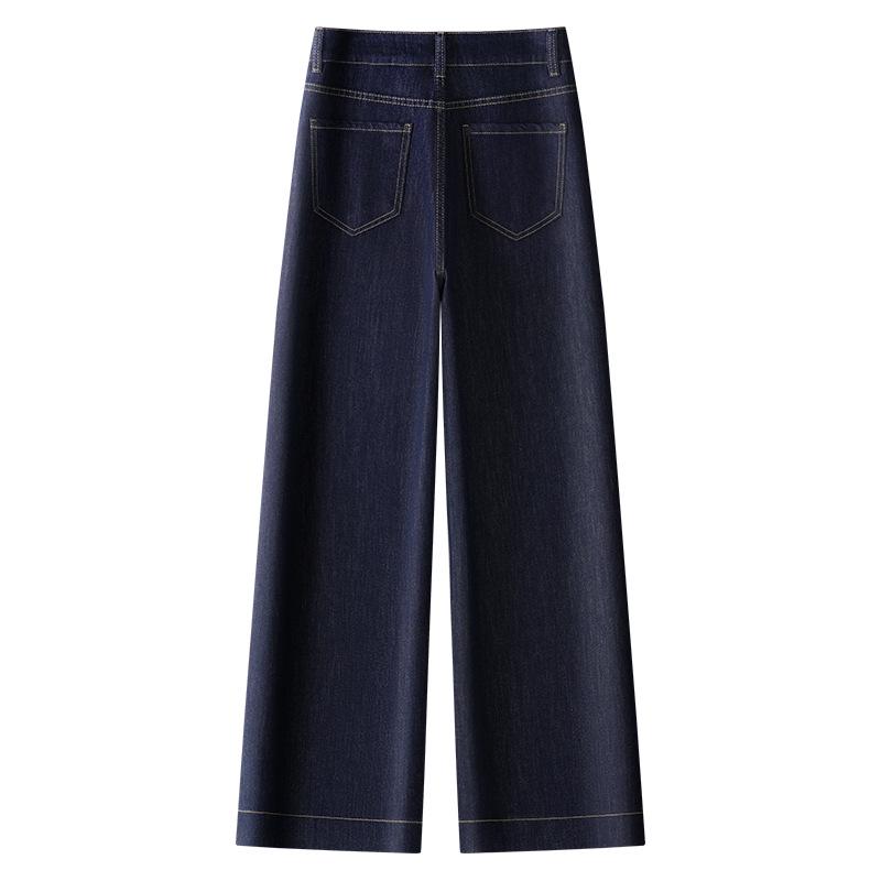 Women's 2025 Dark Blue High-Waist Slim Straight-Leg Jeans