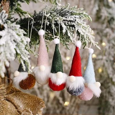 Ornements de Noël Créatifs en Laine Petits Personnes Âgées Nains Sans Visage Jouets en Peluche Cadeaux Vacances Ornements à Suspendre Rudolf