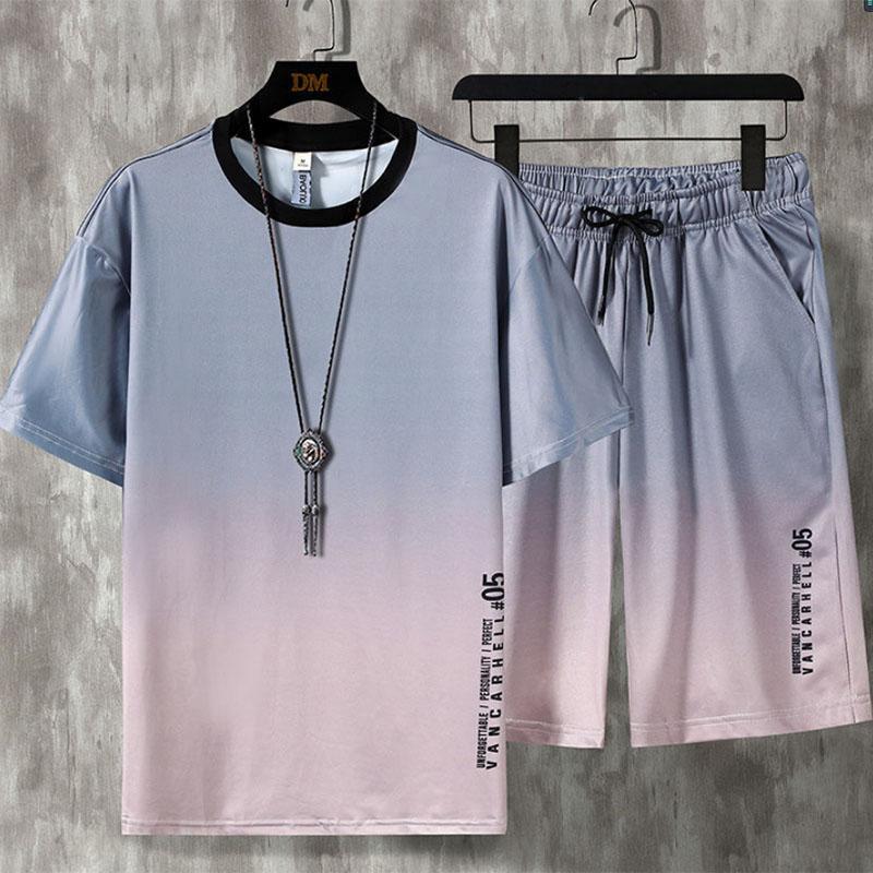 Summer Sports and Leisure Ice Cool Suit Men's Short-sleeved Trend Gradient Shorts Two-piece Set