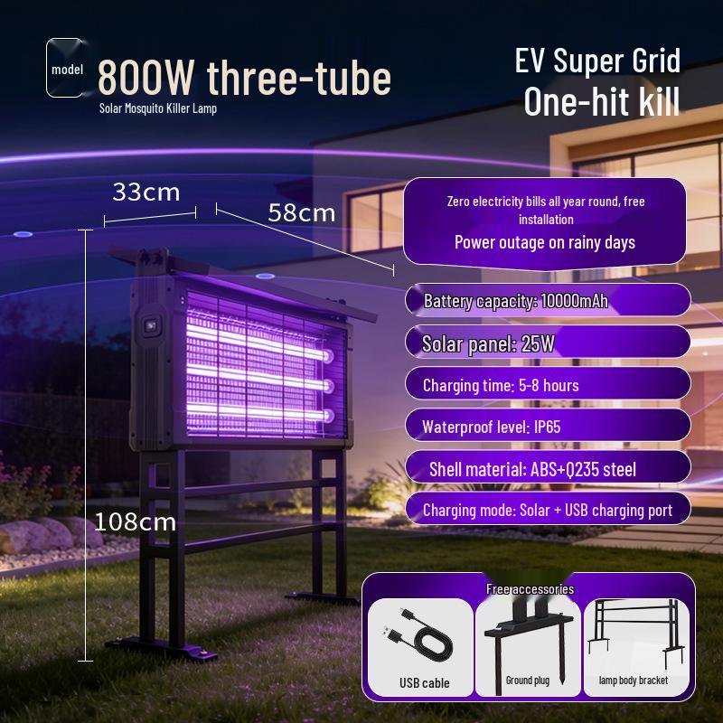 Large Solar Mosquito Killer Lamp: Rainproof Outdoor Model for Parks, Hospitals, and Schools - Attracts and Eliminates Mosquitoes and Flies.