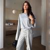 Damen Einfarbiges Langarm-Oberteil zum Binden und Taschen-Geradebein-Hosen-Set