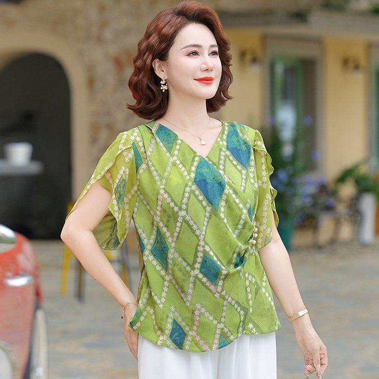 Chiffon Short-Sleeved Blouse – Mother's Summer Style for Middle-Aged Women