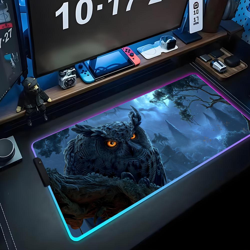 Kunst Eule Mauspade RGB Gaming-Mauspad Großes LED-Pad PC-Schreibtischmatte Leuchtendes Mauspade Große Tastaturmatten Tischteppich mit Hintergrundbeleuchtung