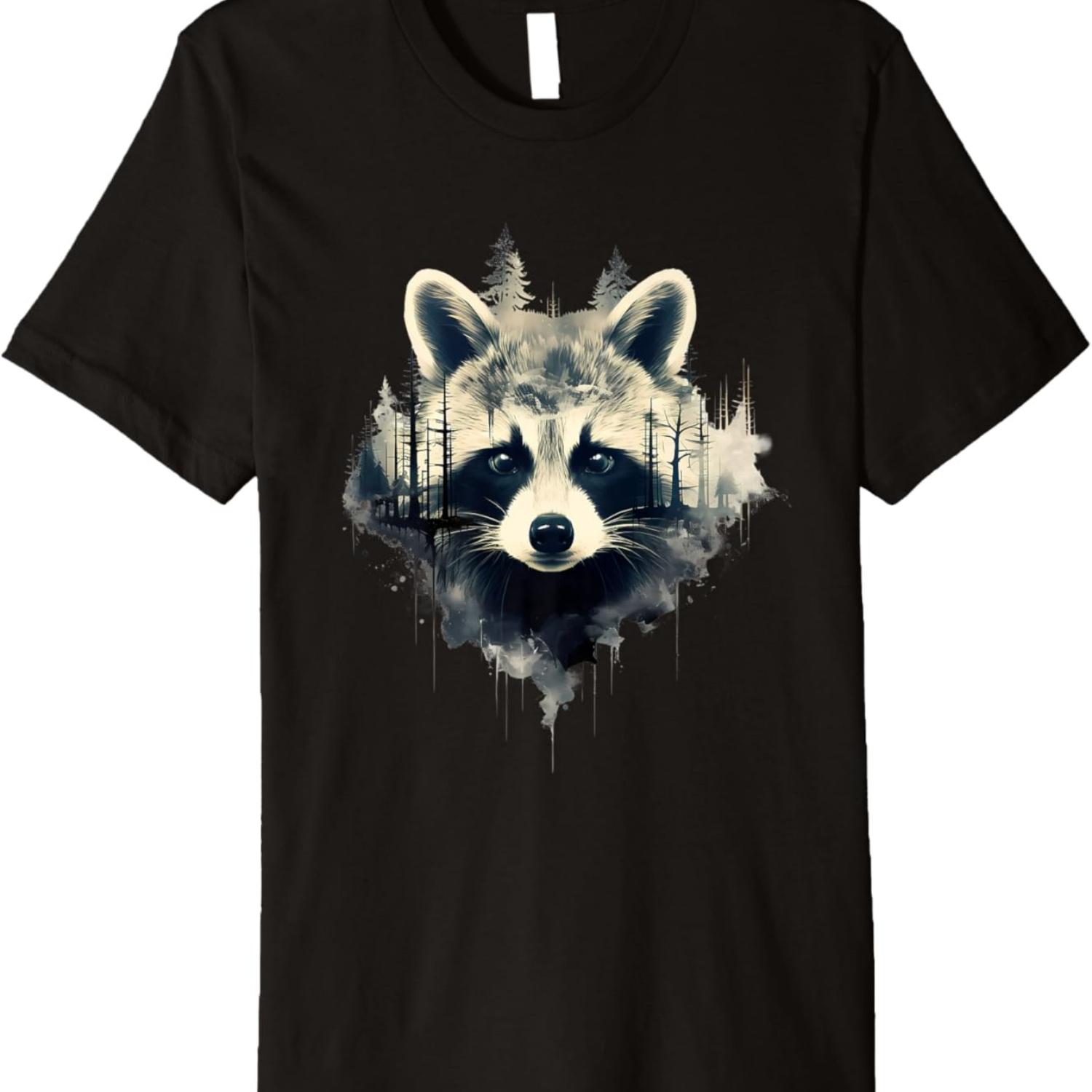 Raccoon Forest Nature Wildlife Animal Lovers Landscape Premium T-Shirt S чёрный