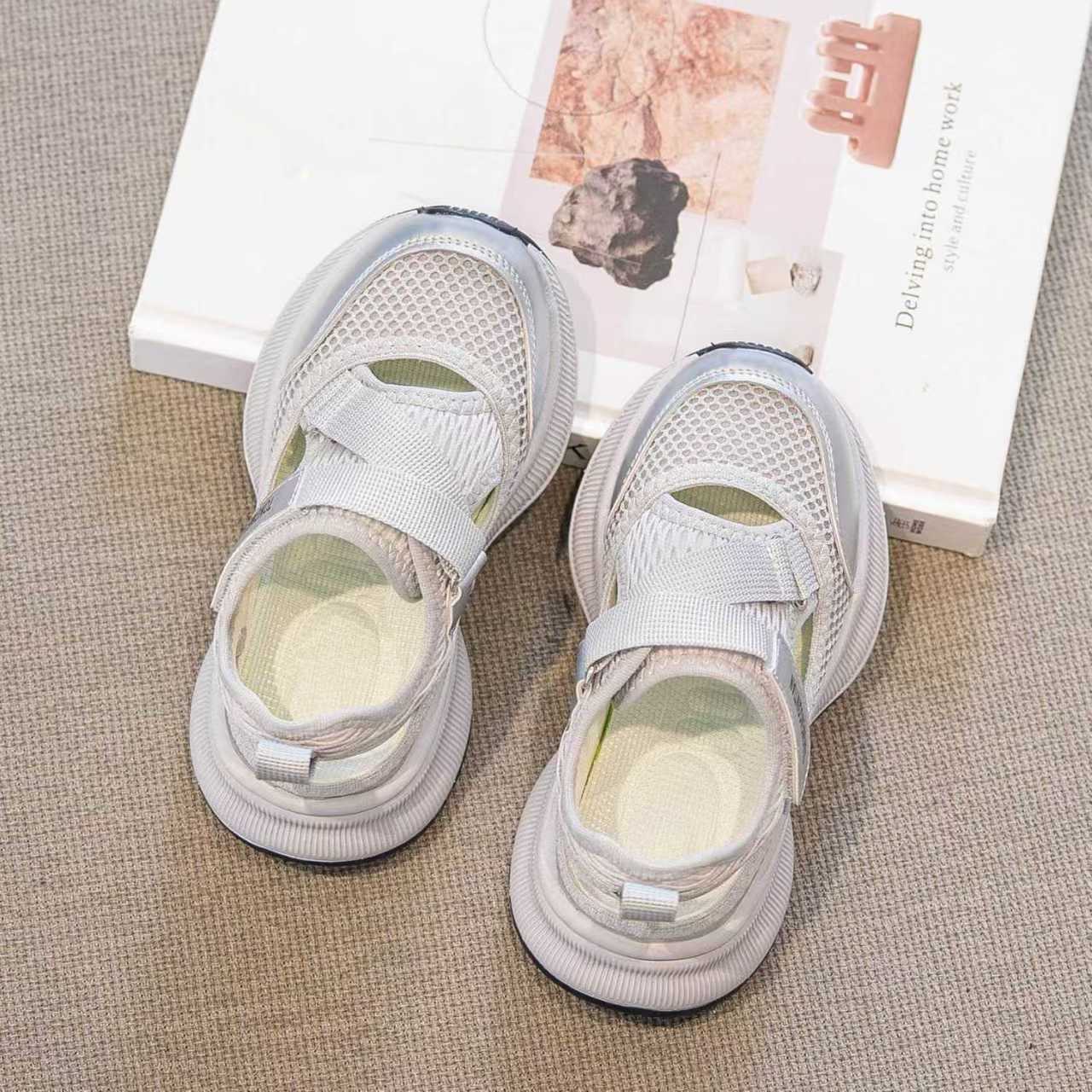

Spring Summer Girls Casual Sports Sandals Soft Sole Comfort White Shoes Kids Breathable Sneakers size 26 серебряный