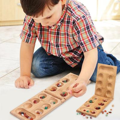 Yousheng Bamboo Mancala Game with Folding Wooden Board 2 Player Colorful Natural Stone Chess Toy Travel Kids Adults Educational Pebble Pieces