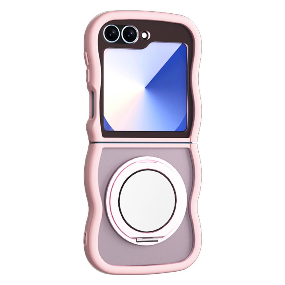 For Samsung Galaxy Z Flip6 5G/Flip5 5G Magnetic Case Mirror Rotating Kickstand Wave Edge TPU+PC Phone Cover
