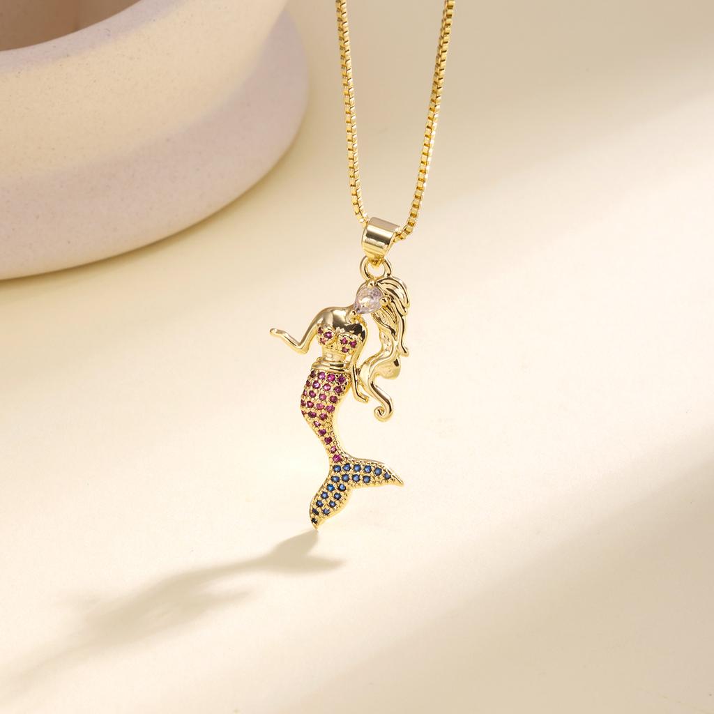 Nidin Fashion Ballerina & Mermaid Pendant Necklace For Women Cubic Zirconia Pearl Cute Neck Chain Girls Party Jewelry Gifts