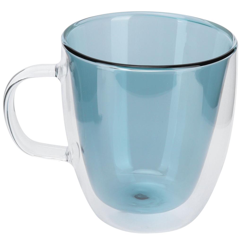 2Layer Cylindrical Coffee Cup HeatResistant Transparent Milk Mug for Home School (Lake Green Liner )