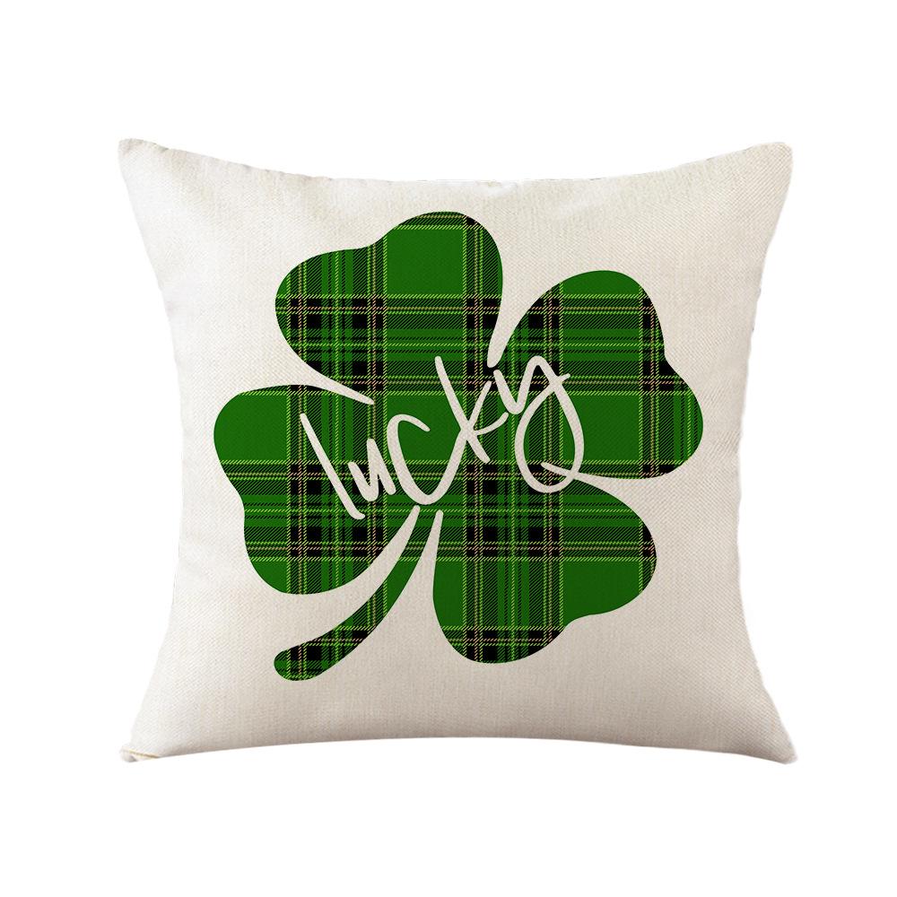 St. Patrick's Day Pillow New Plaid Clover Plant Print Pillow Sofa Cushion Linen Pillow Cover