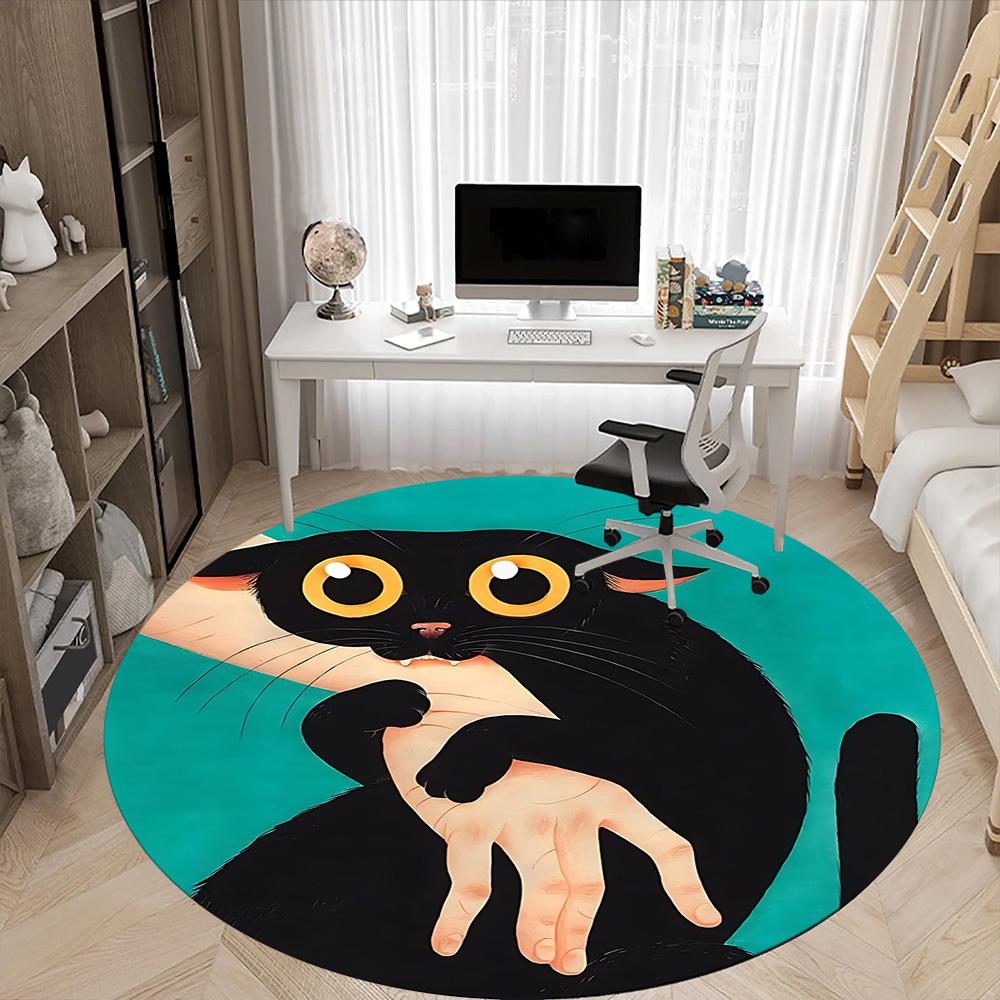 1pc Cat Pattern Office Round Area Rug, For Office, Laundry Room, Bedroom, Living Room, Under Office Chairs, Home Decor, Home Decor, Non-Slip