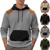 Mens Casual Loose Plaid Color Block Hooded Pullover Sweatshirt With Large Pockets