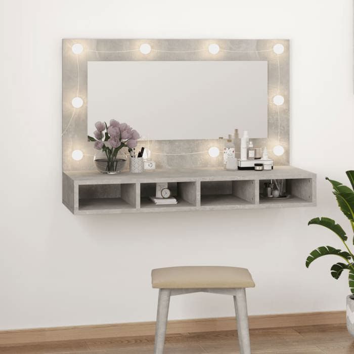 VidaXL Armoire à Miroir avec LED Armoire Murale Armoire de Salle de Bain Meuble de Rangement Armoire de Rangement Gris Béton 808895