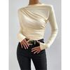 Maglia a tinta unita slim-fit con design plissettato versatile, a maniche lunghe, top da donna