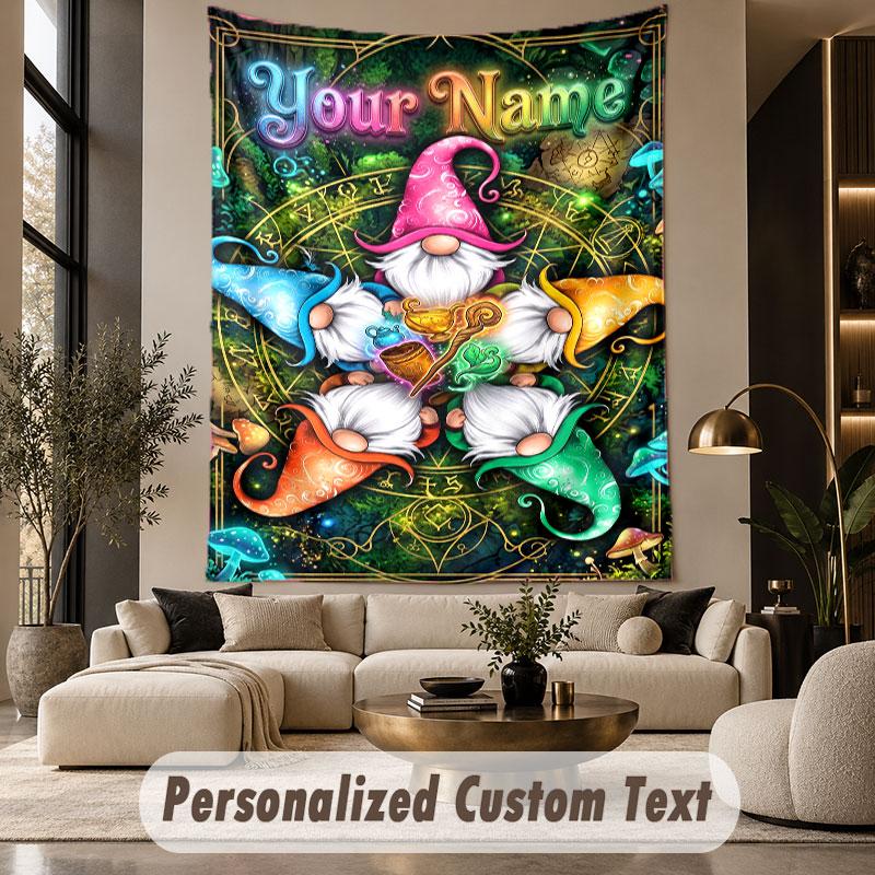 Gnome (86) Theme Custom Tapestry Personalized Custom Name Text Wall Hanging Tapestry Home Decor Background Cloth