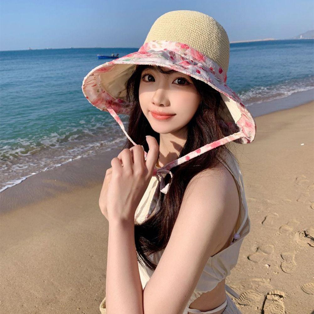 Big Brim Foldable Crossbody Bag French Style Women's Sun Hat Summer Straw Sun Hat  Outdoor