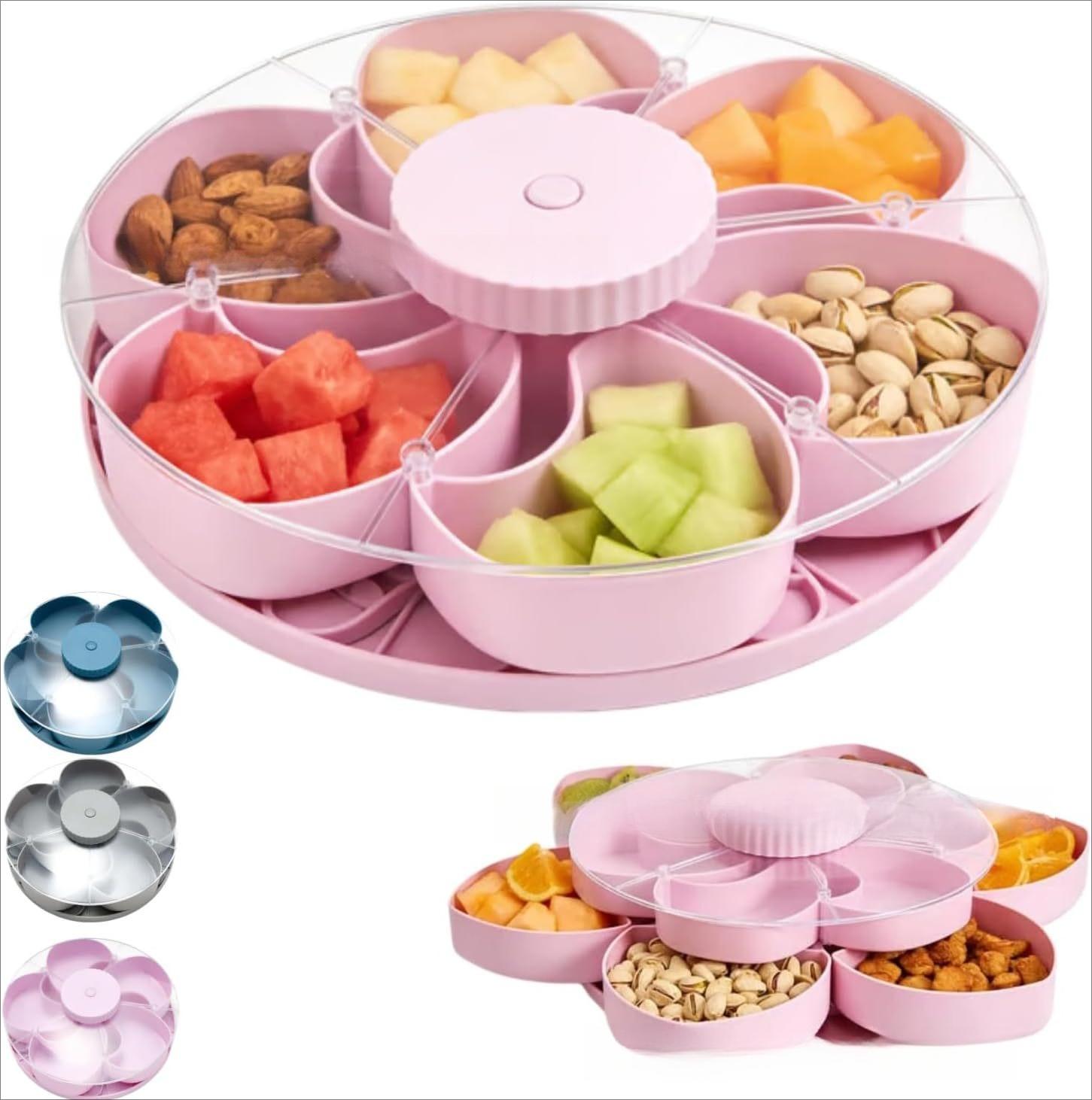 

Divided Serving Tray That Spins Turntable Vegetable and Fruit Tray рожевий
