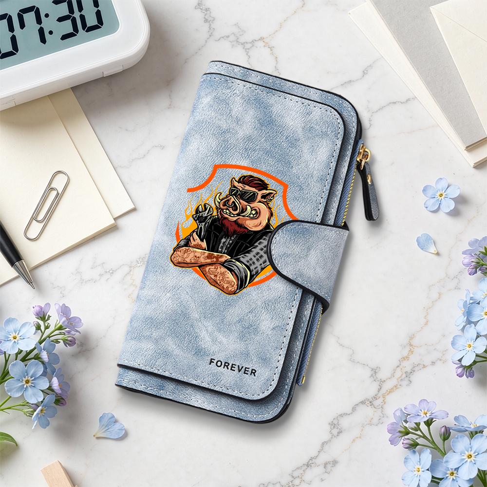 Cool Wild Boar Printed Long Wallet Casual Portable Multi Slot Card Holder Fashion Durable Coin Purse for Men