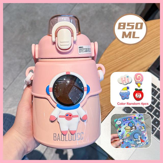 Cute Astronaut Children Insulation Cup 316 Stainless Steel Straw Thermos Water Bottle For School Boys Girl Outdoor Big Belly Cup
