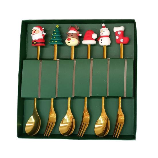 Nerezová vánoční sada lžiček s motivem stromku, Santa Clause a hvězdy, lžičky na míchání kávy, slavnostní kuchyňské náčiní s dárkovou krabičkou