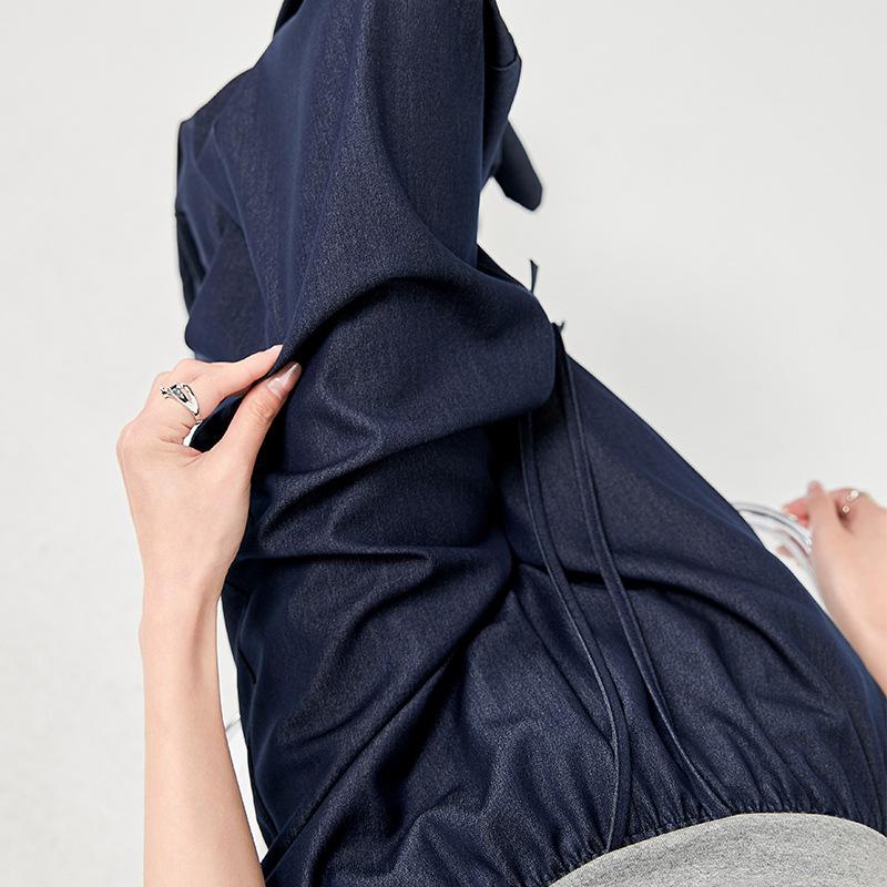 Wide-legged Jeans for Women In Summer High Waist Retro Small Dark Blue Draped Elastic Waist Length Loose Straight Pants