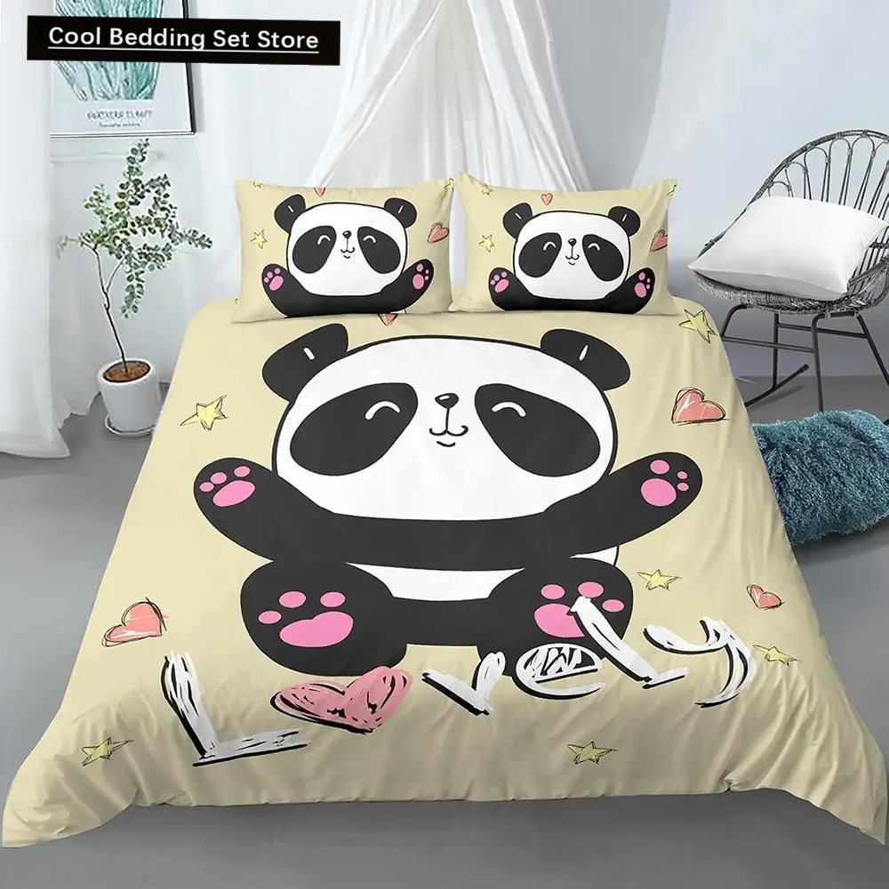 Panda King Full Bedidng Set Kids Romantic Bedding Set Cartoon Animal Duvet Cover Bicycle Balloon Dragonfly Polyester Quilt Cover