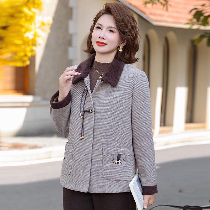 Mid-Aged Women's Plush Lined Winter Wool Blend Coat
