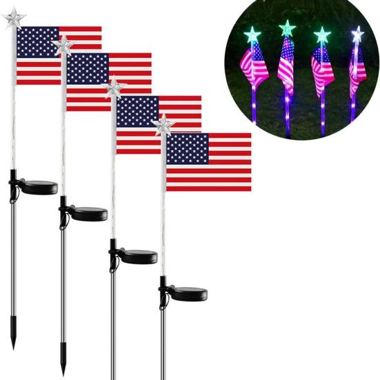 Patriotic Pathway Independence Day Stake Lights Flag LED Solar Light Waterproof