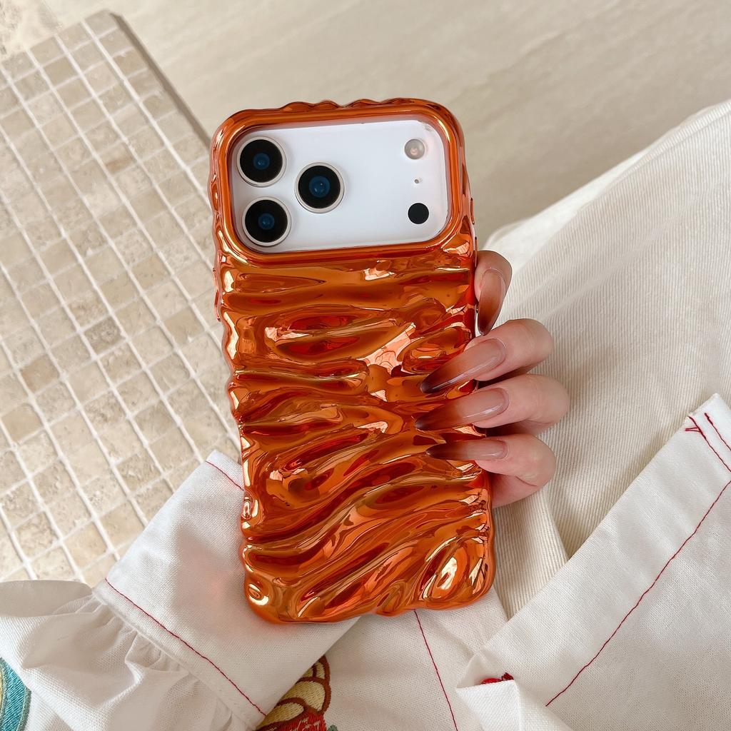 Overseas electroplating three-dimensional wrinkles are suitable for iPhone17Pro max Apple 16 mobile phone case 15/14 advanced sense