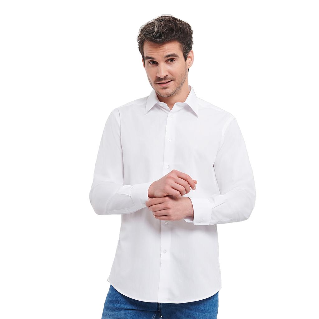 Russell Collection Mens Poplin Easy-Care Tailored Long-Sleeved Shirt