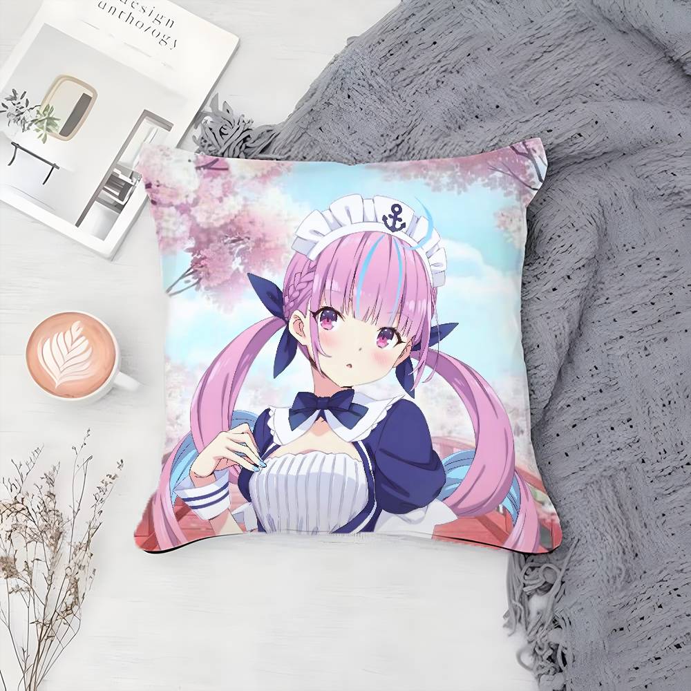 H-Hololive M-Minato Aqua Pillow Case Printing Pillowcase Living Room Sofa Cushion Cover Bedroom Room Decor