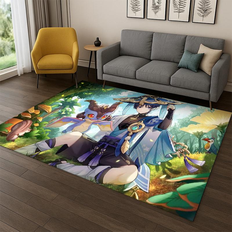 New Genshin Impact Cartoon Game Carpet Rug for Bedroom Living Room Sofa Playroom Doormat Home Decor,Kid Area Rug Non-slip Gift